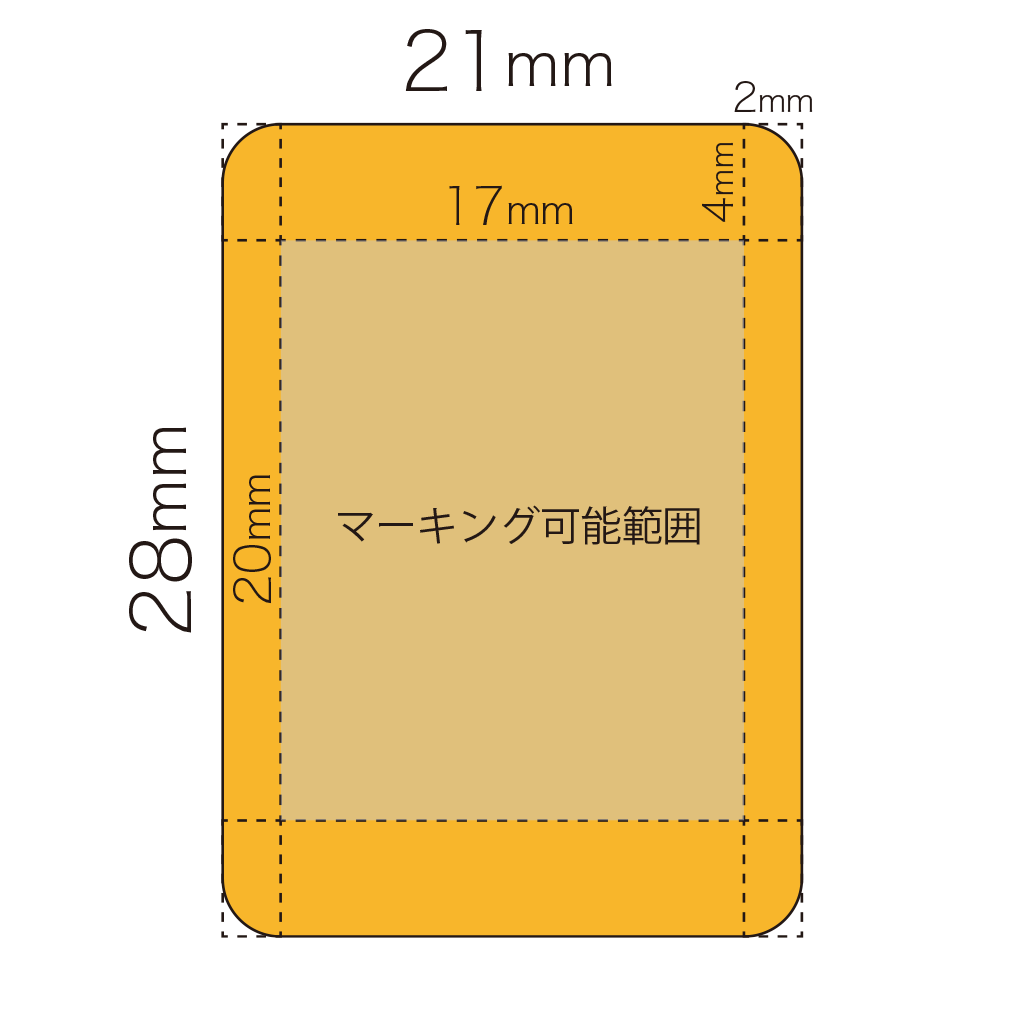 牌背面のレーザーマーキング可能範囲（17mm×20mm）