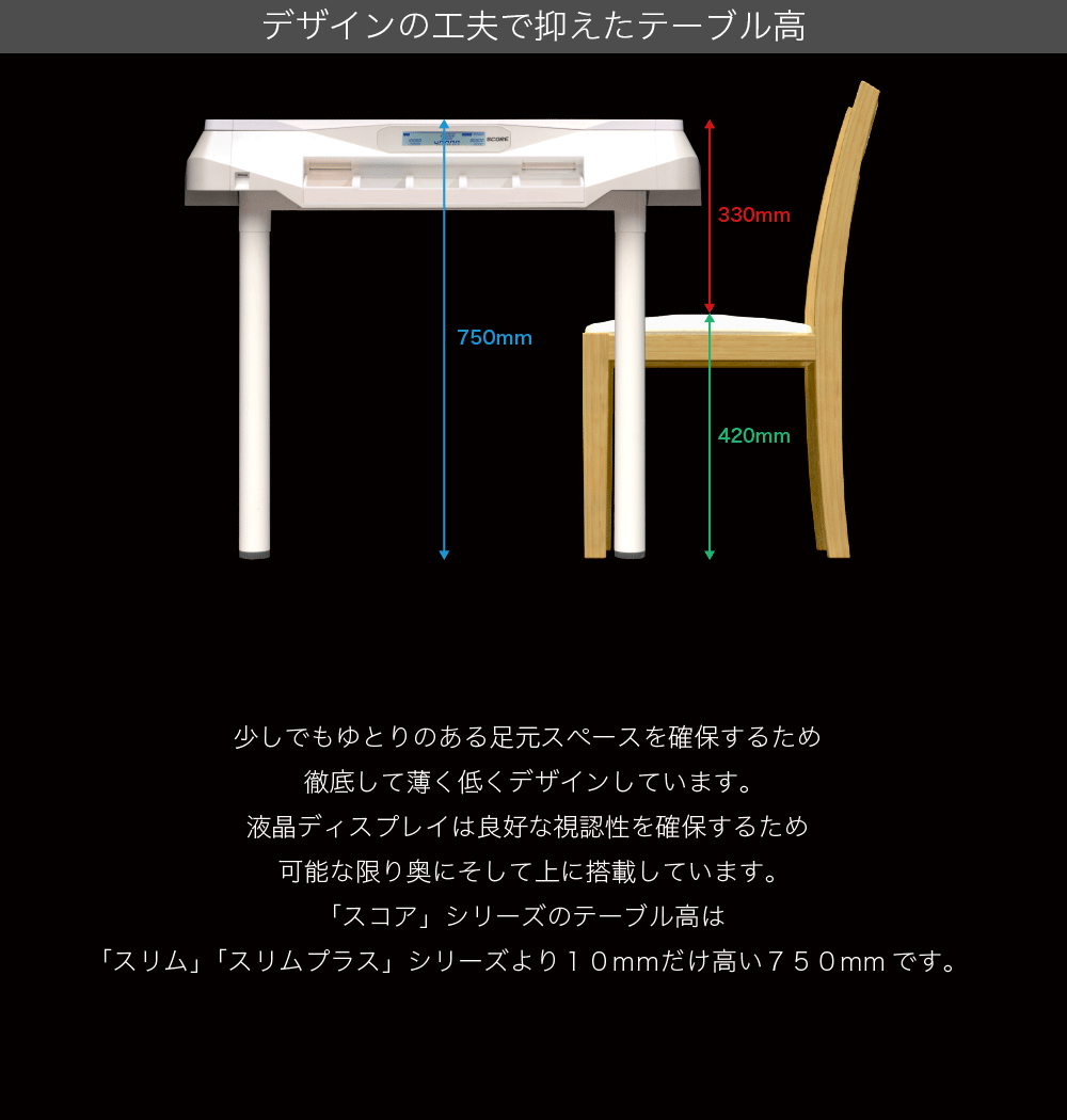 デザインの工夫で抑えたテーブル高